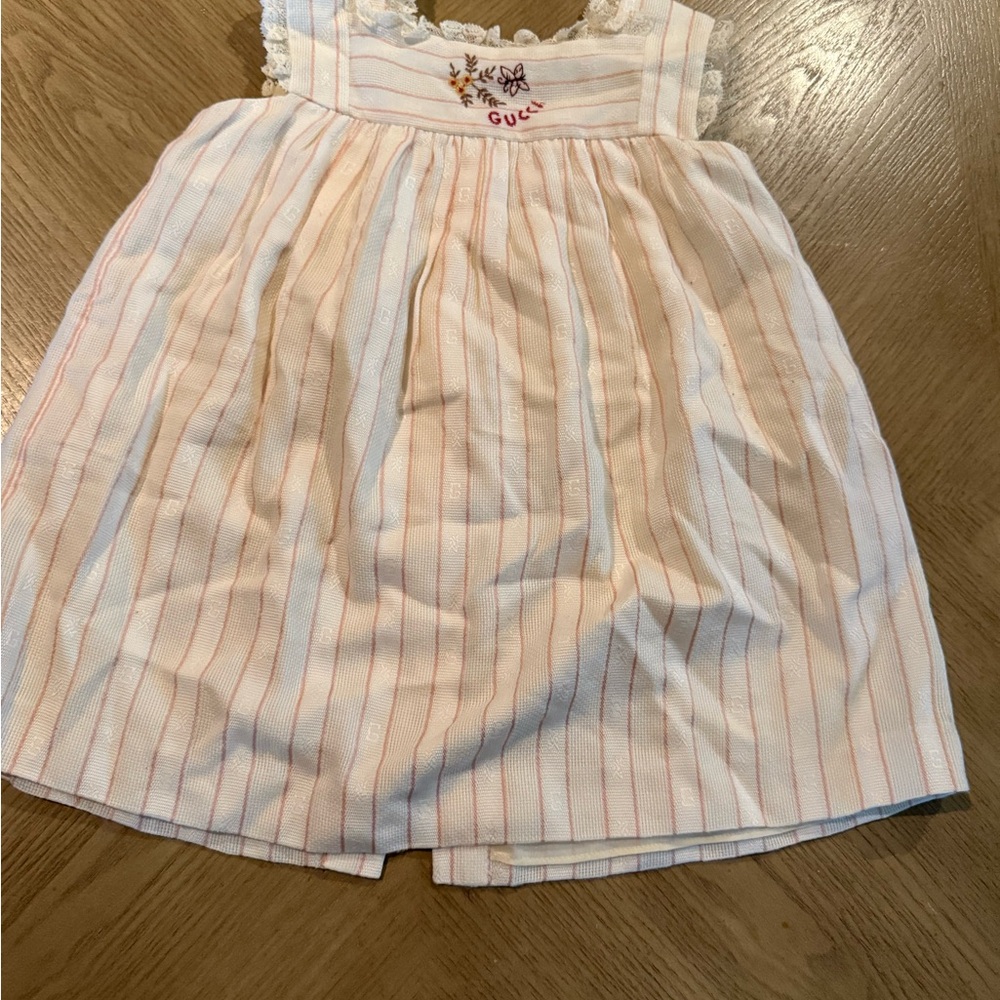 Gucci Pink and White Striped Dress with Floral Detail